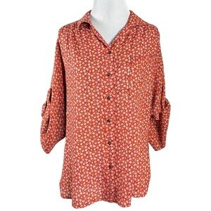 Vintage 70s Bonwit Teller Button Down Distsy Floral Top Dainty Cottage Large